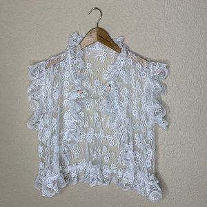 Vintage Lace Lingerie Overcoat With Roses and pearls